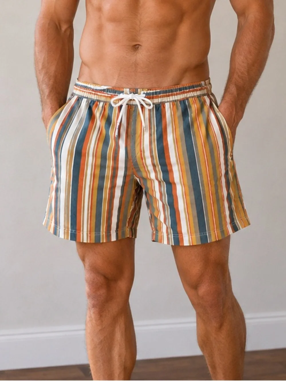 VRST Men's Multicolor Vertical Stripe Swim Casual Summer Shorts NWT Size Small